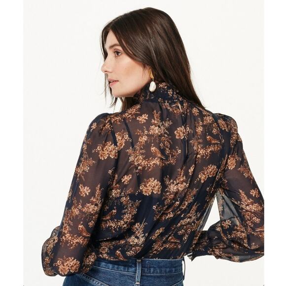 NWOT CAMI NYC The Willa Toile Print Silk High Neck Blouse - Picture 2 of 11
